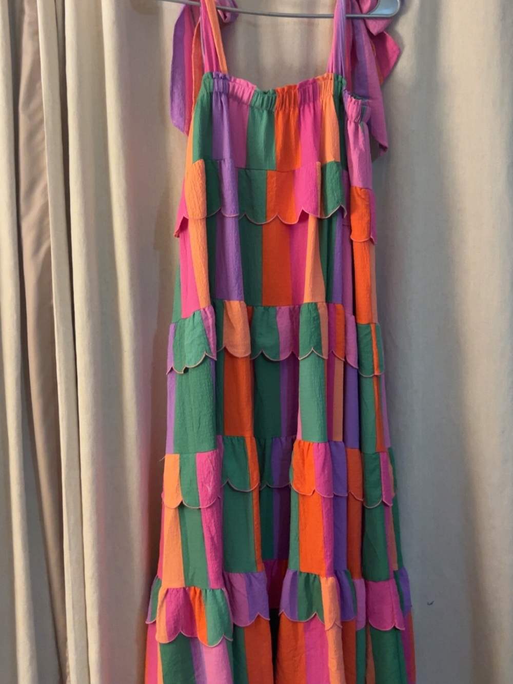 Buddy Love Colorful Tiered Maxi Dress in Pink, Orange & Green